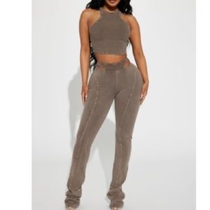 Pixie Mineral Wash Pant Set - Brown